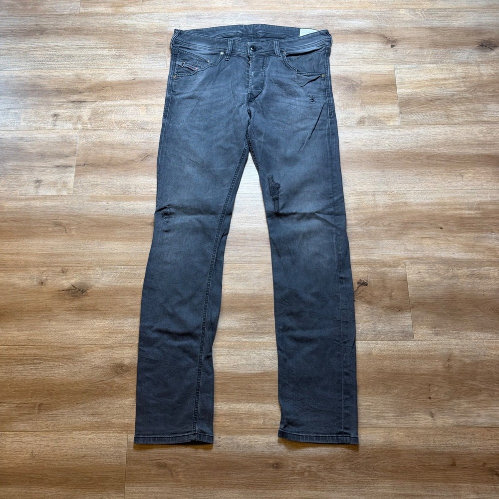 Diesel Belther Jeans Mens 32x32 Black Slim Tapered Stretch Denim 0854A Italy